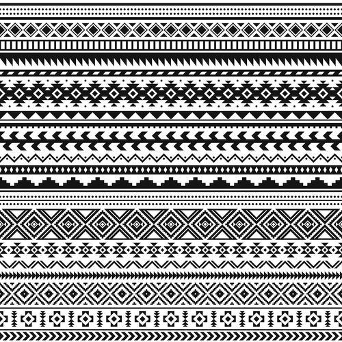 tribal indian borders. black white geometric pattern, seamless ethnic  for textile or , mexican and aztec vector ornament. decoration traditional line elements, culture illustration