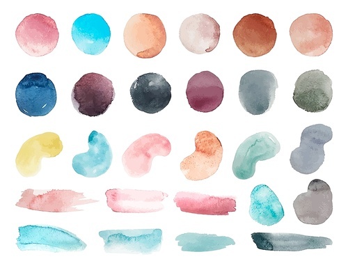 Watercolor shapes. Minimalist geometric paint splash, stain and brush stroke. Colorful blobs with realistic vector set. Watercolor minimalist trendy, contemporary decorative abstract illustration