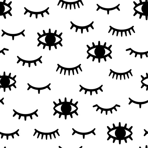 Seamless eyelash pattern. Print with winking, closed and open female eye with long lashes. Woman makeup. Fashion monochrome vector texture. Beauty salon and fashion design for fabric