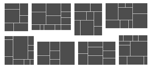 Square photo collage. Photos grid template, rectangular frame and pictures composition vector templates set. Collage image photo, pattern montage frame photography illustration