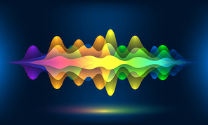Colorful voice waves or motion sound frequency rhythm radio dj amplitude. Abstract soundtrack wave energy background or digital music beat tracking technology color visualization vector illustration