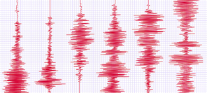 Seismogram earthquake graph. Oscilloscope waves, seismograms waveform and seismic activity graphs. Disaster monitoring wave, seismicity detector or seismological curves geology vector illustration