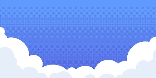 Pixel sky with clouds. Retro video game abstract blue background with white 8-bit clouds, digital concept art. Vector illustration. Weather game background design