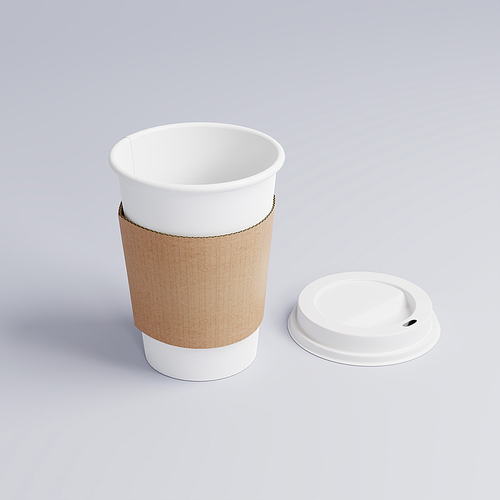 하얀 뚜껑과 컵홀더가 끼어져 있는 테이크아웃 종이컵 목업