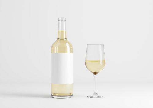 투명한 유리 와인병과 와인잔 목업