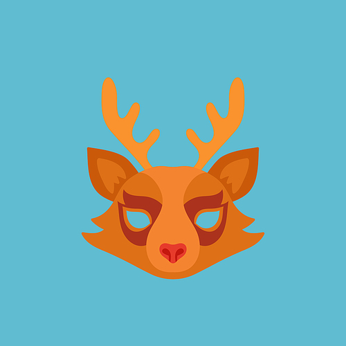 cute deer animal face element or carnival mask. decoration item for  or booth photo and video chat filter. ears, nose and horn. isolated christmas decor for party. cartoon vector illustration