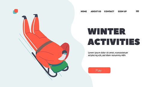 Winter Sport Activities Landing Page Template. Santa Claus Healthy Lifestyle, Extreme Recreation, Xmas Fun. Christmas Character Sliding Downhills by Snow Slope. Cartoon People Vector Illustration
