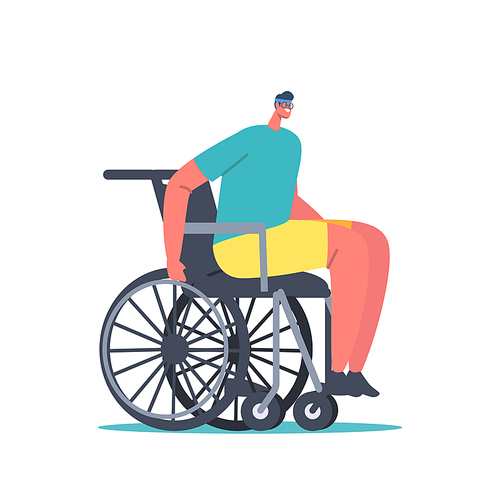 Man Riding Wheelchair Take Part in Marathon Competition. Handicapped Single Character Sport, Paralympic Athlete Workout, Disabled Person Exercise, Rehab Activity. Cartoon People Vector Illustration