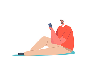 Gadget Addiction, Cellphone Communication Concept. Adult Male Character Looking on Screen of Smartphone Gaming or Writing Messages on Mobile Phone in Internet. Cartoon People Vector Illustration