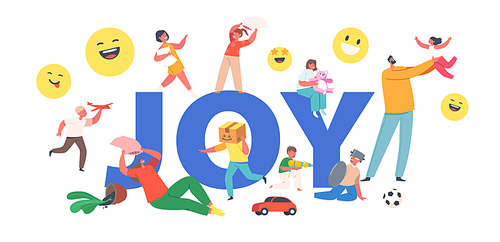Family Joy Concept. Mother, Father and Children Characters Happy Sparetime, Kids with Parents Fight on Pillows, Making Mess and Playing Poster, Banner or Flyer. Cartoon People Vector Illustration