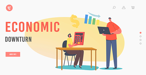 Economic Downturn Landing Page Template. Budget Deficit, Global Crisis Defaulted Economy, Sale Drop. Businesspeople Investor Characters Lost Money, Finance Decrease. Cartoon People Vector Illustration