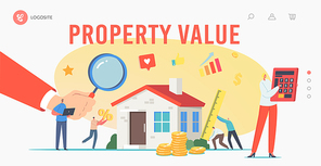 Real Property Value, Assessment Landing Page Template. Appraisers Characters doing House Inspection. Real Estate Valuation, Home Professional Appraisal with Agents. Cartoon People Vector Illustration