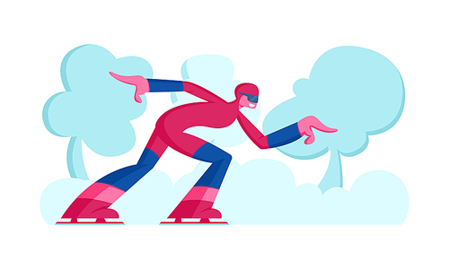 Speed Skater Woman Character Skating on Ice Rink. Skating Athlete Competing, Short Track Race Skater Running to Finish during Tournament. Winter Sport Competition Cartoon Flat Vector Illustration