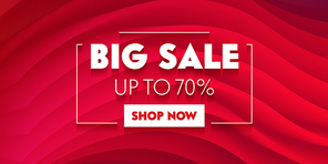 Big Sale Advertising Banner with Typography on Red Background with Abstract Waves. Branding Template Design for Shopping Discount. Backdrop Content Decoration, Social Media Promo. Vector Illustration