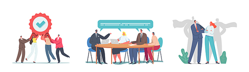 Set Our Team. Joyful Business People with Award, Managers Super Heroes Perfect Teamworking Group. Businessmen and Businesswomen Characters Office Employees Meeting. Cartoon People Vector Illustration