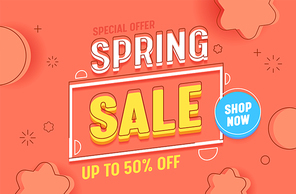 Spring Sale Coral Horizontal Abstract Background Banner Template. Business Promotion Discount Special Price Typography Ad Poster. Fashion Season Deal Offer Message Design Flat Vector Illustration