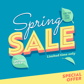 spring season sale green floral typography banner template. promo discount offer limited price off poster. super deal  design with organic leaf for promotion flat vector illustration