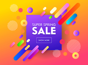 Super Sale Banner Abstract Geometric Design for Application. Color Circle with Drop Icon on Orange Background. Discount Fashion Poster. Abstract Promotion Material Flat Cartoon Vector Illustration