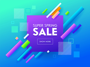 spring sale poster colorful design on blue background for application, advertising purple  discount banner. abstract online promotion material flat cartoon vector illustration