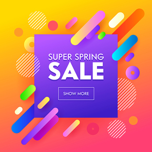 Spring Sale Poster Colorful Design on Orange Background for Online Store Voucher or Gift Certificate. Abstract Promotion Material Banner or Billboard Flat Cartoon Vector Illustration