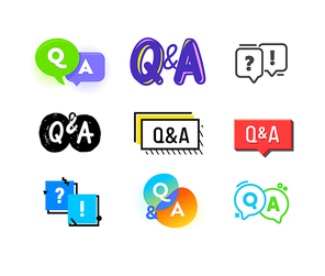 Set of Q and A Icons, Question and Answer Concept. Uppercase Letters, Speech Bubbles and FAQ Communication Chat Symbols, Media Content Isolated on White Background. Vector Illustration