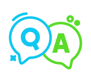 Q and A Linear Speech Bubbles, Green and Blue Outline Balloons, Question and Answer Concept. Uppercase Letters, FAQ, Chat Symbols for Web Content Isolated on White Background. Vector Illustration