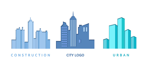 Paper Cut Out Logo Template Set with City Buildings. Origami Real Estate Symbols for Branding, Brochure, Identity. Vector illustration