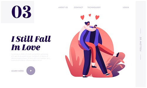 Couple Romantic Relations Lifestyle Website Landing Page. Man Riding Woman on Back. Happy Lovers Having Outdoors Dating. Love Feelings Emotions Romance Web Page Banner Cartoon Flat Vector Illustration