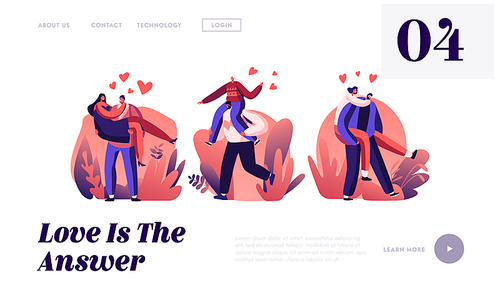 Happy Loving Couples Outdoors Sparetime Website Landing Page. Cheerful Men Holding Women on Hands and Riding on Back. Love, Romantic Relations Fun Web Page Banner. Cartoon Flat Vector Illustration