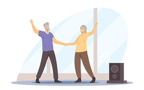 Active Senior Characters Couple Dancing Sparetime, Elderly People Happy Lifestyle, Old Man and Woman in Loving or Friendly Relations Spend Time Together with Dance Leisure. Cartoon Vector Illustration