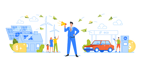 Renewable Energy Investment as Natural Future Fund Strategy Concept. Alternative Electricity or Power Production Financial Profit for Zero Emission Climate Approach. Cartoon People Vector Illustration