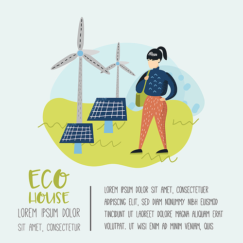 Green Town Poster. Environmental Conservation. Eco House Future Technologies For Preservation of the Planet. Alternative Energy Ecology Background. Vector illustration