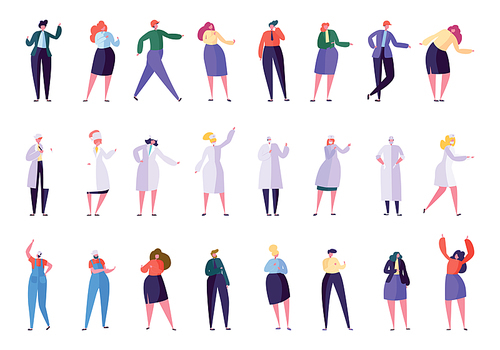 Creative Different Business Profession People Set. Business Character in Various Lifestyle Director, Secretary, Manager, Doctor, Nurse, Foreman, Builder. Flat Cartoon Vector Illustration