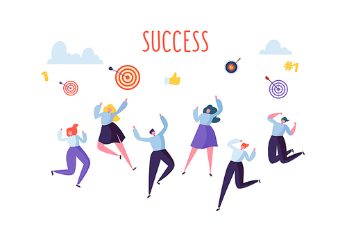 Flat Business People Celebrating Success and Achievement. Happy Jumping Characters. Business Success and Triumph Concept. Vector illustration