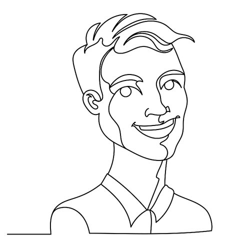 Laughing Man Portrait One Line Art. Happy Male Facial Expression. Hand Drawn Linear Man Silhouette. Vector illustration