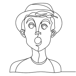 Shocked Man Portrait One Line Art. Surprised Male Facial Expression. Hand Drawn Linear Man Silhouette. Vector illustration