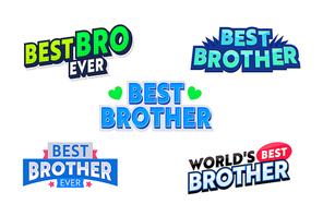 Best Brother Creative Banner with Blue Typography and Green Hearts Isolated on White Background. Quote for T-Shirt, Loving Family Decorative Element, Holiday Greeting Card. Vector Illustration