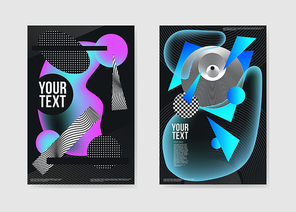 abstract dark futuristic trendy posters. fluid geometric shapes  template. banner identity card design. vector illustration