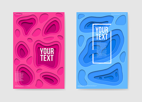 abstract paper cut layered pink blue posters. fluid shapes  template. banner identity card cover design leaflet. vector illustration