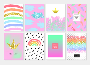 abstract card template set with golden glitter and pink hand drawn elements. posters cover  invitation design. vector illustration
