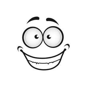 Smiling emoji with open mouth isolated cartoon face. Vector emoticon with teeth, comic smiley