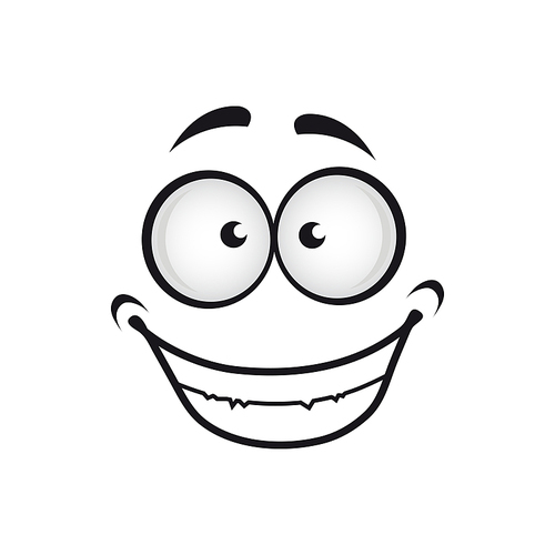 Smiling emoji with open mouth isolated cartoon face. Vector emoticon with teeth, comic smiley