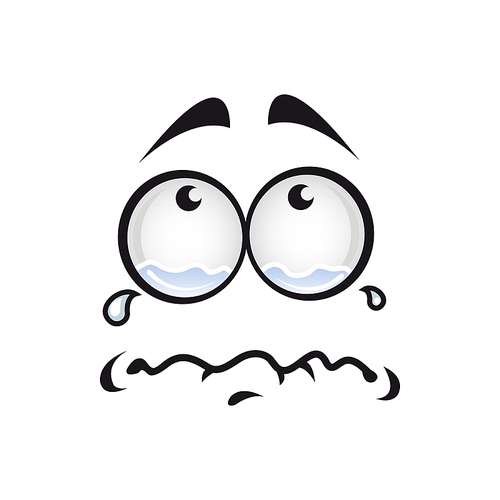 Crying emoticon isolated cartoon face with tears. Vector unhappy emoji, expression of sorrow