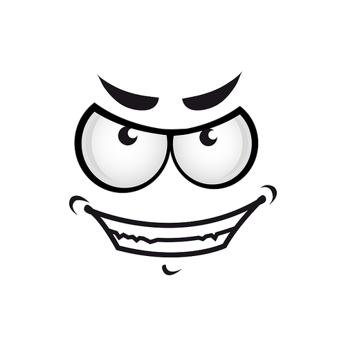 Wicked emoticon with angry smile isolated psycho face. Vector toothed maniac psychopath emoji