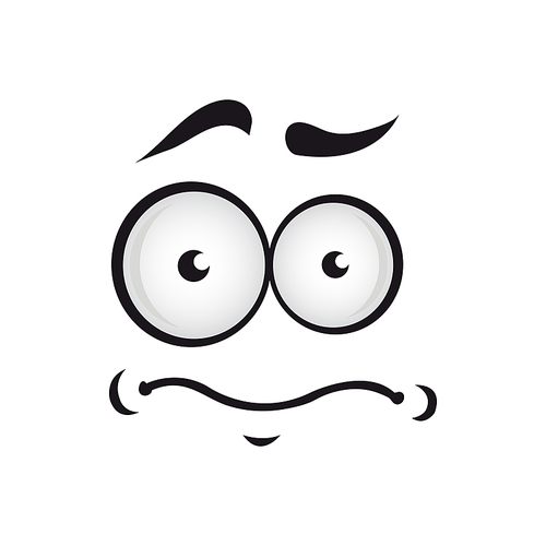 Frustrated emoji isolated cartoon face. Vector upset emoticon, troubled expression of smiley