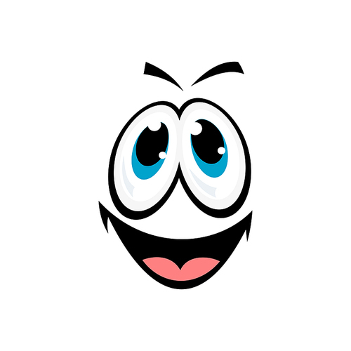 Smiling naive emoticon isolated emoji symbol. Vector smiley with innocent eyes and open mouth