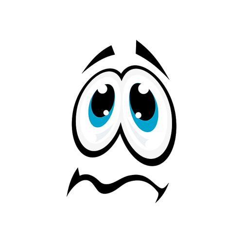 Emoticon in sad mood isolated upset smiley. Vector frightened emoji, frustrated grimacing face
