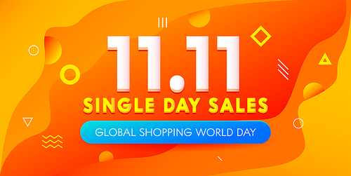 Global Shopping World Day Sale Colorful Banner with Geometric Pattern. Social Media Trendy Template for Eleventh November Discount. Cover Design, Promo Flyer or Card. Vector Illustration, Ad Poster