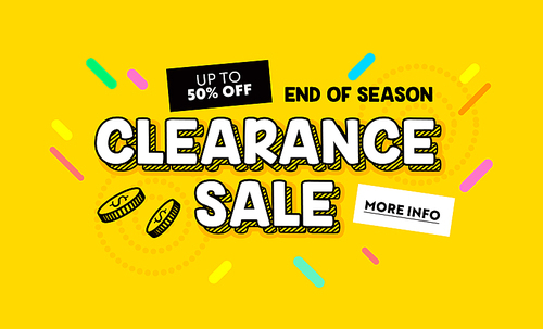 clearance sale banner in cartoon style for digital media marketing advertising. end of season hot offer, shopping, discount card with colorful , minimal design, typography. vector illustration