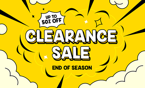 Clearance Sale Banner in Pop Art Comic Style for Digital Media Marketing Advertising. End of Season Hot Offer, Shopping or Discount Card Design, Boom Bang Cloud and Typography. Vector Illustration